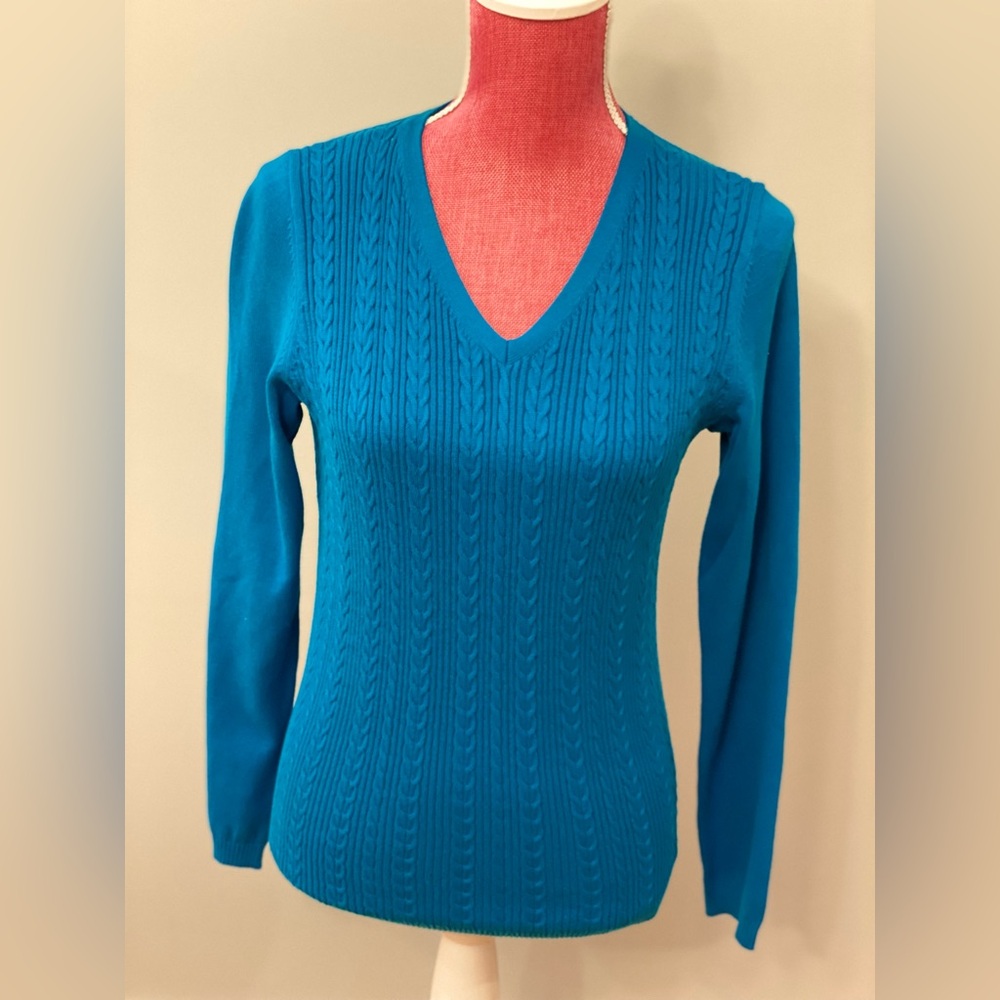 Talbots Size Small Womens Blue Cable Knit Sweater NEW WITH TAGS